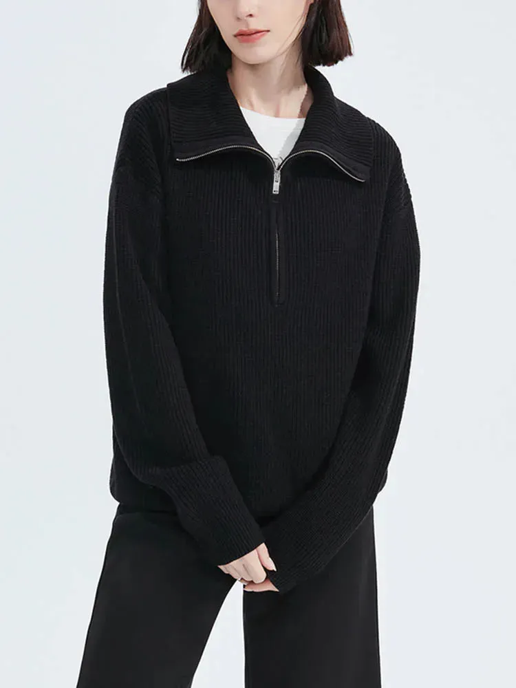 Fashion Women's Sweaters Loose Zipper Design Pullovers Casual Solid Turtleneck Thick Knitted Winter Sweater