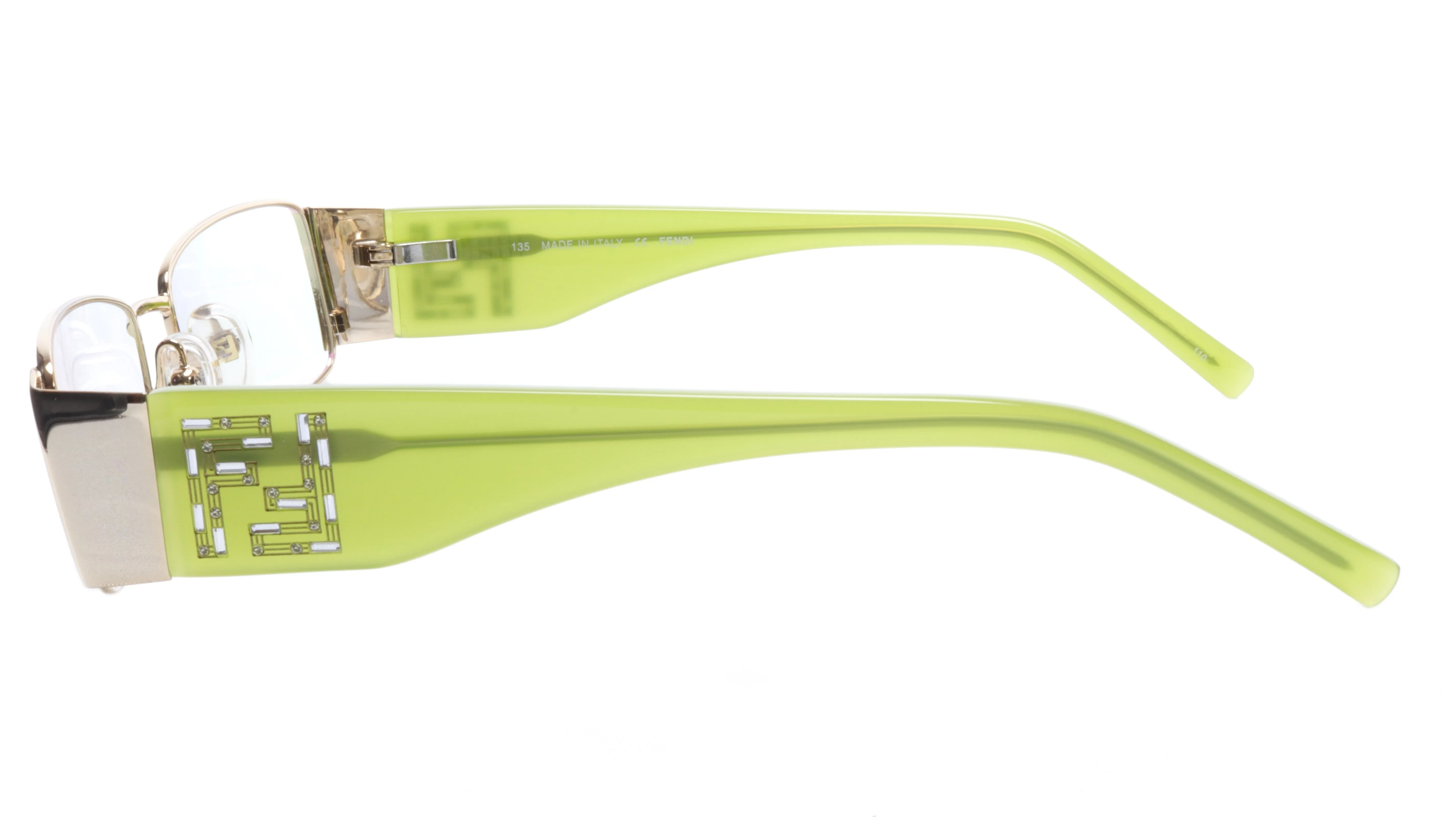 FENDI Eyewear with a Rectangular Shape in Light Green and Silver Beauty