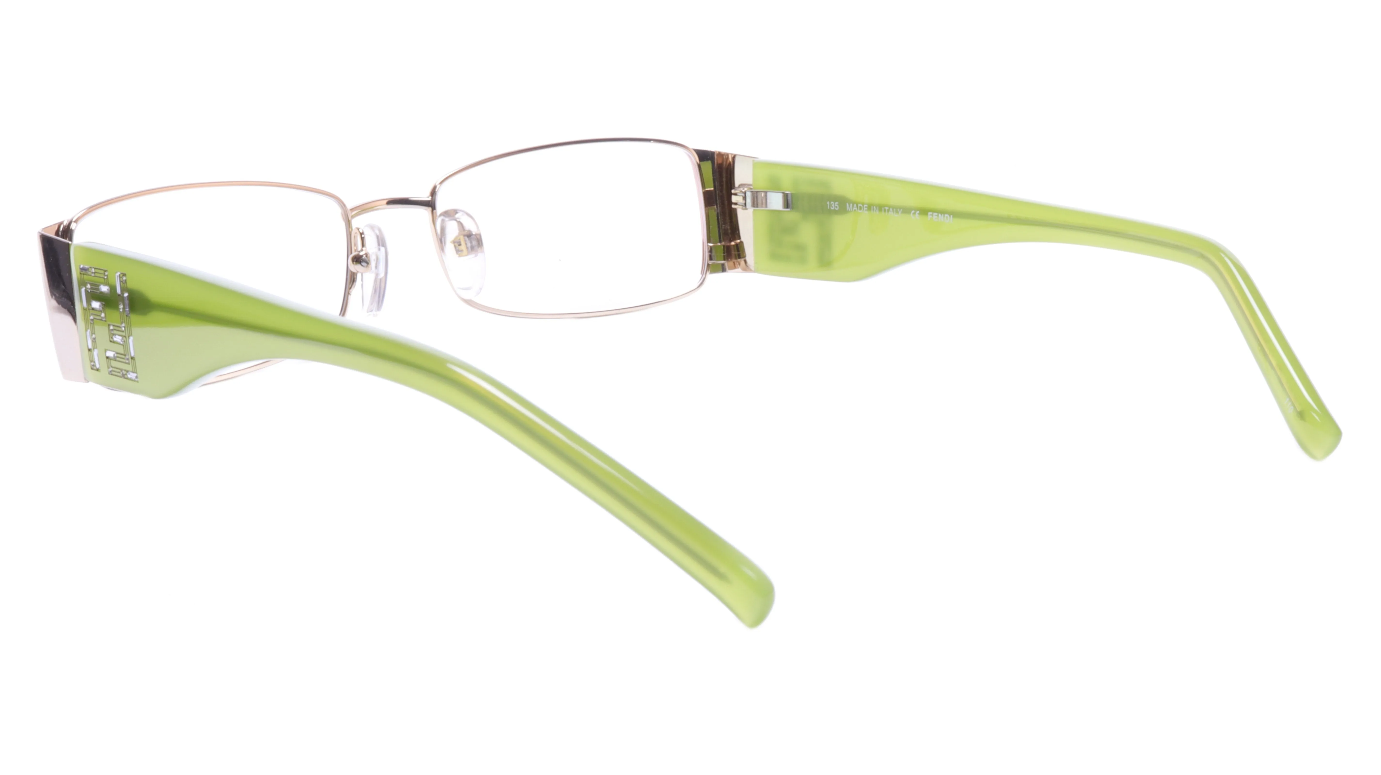 FENDI Eyewear with a Rectangular Shape in Light Green and Silver Beauty