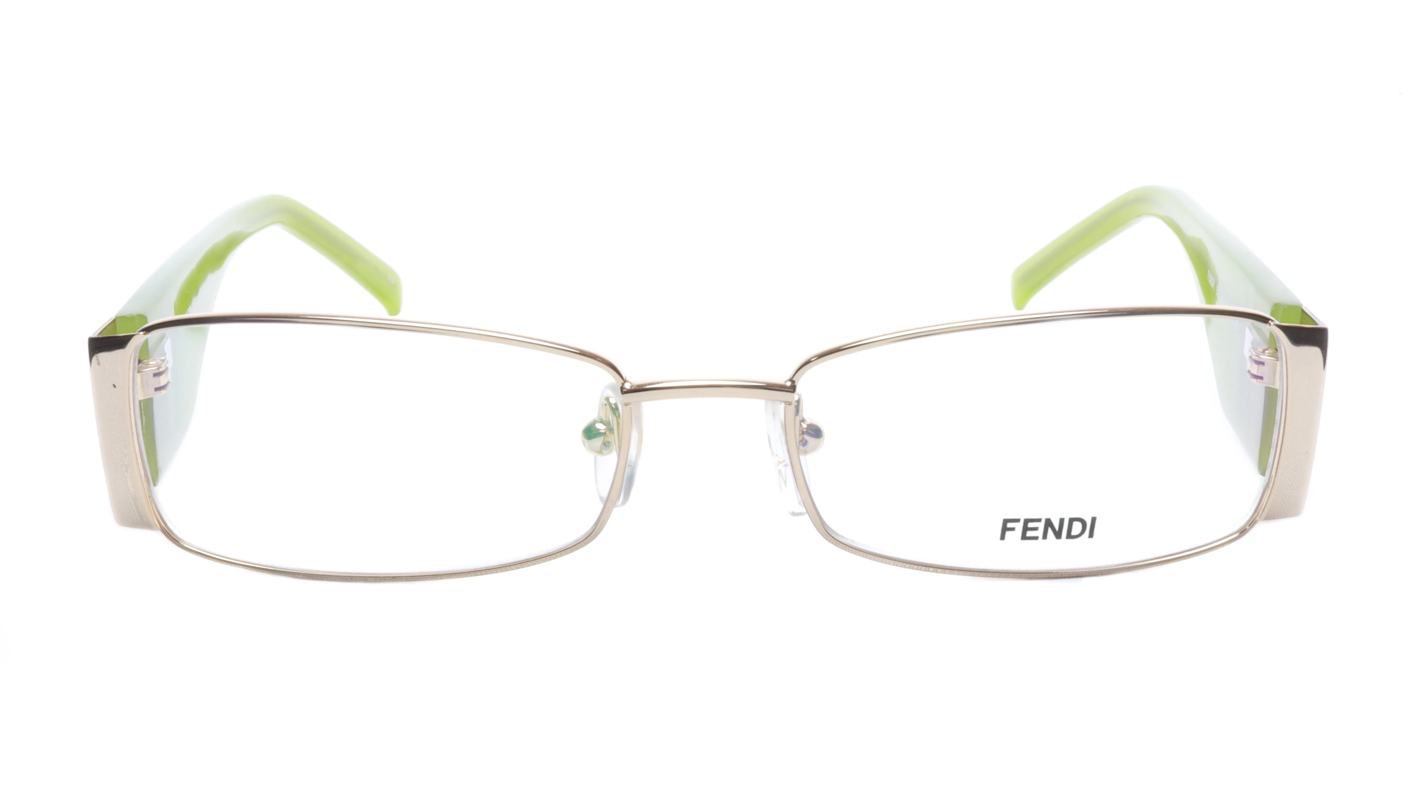 FENDI Eyewear with a Rectangular Shape in Light Green and Silver Beauty