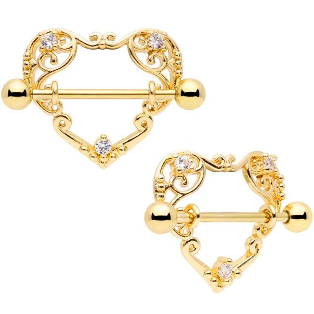 Filigree Heart Shape Diamond Nipple Shield Ring
