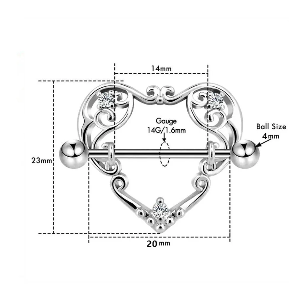 Filigree Heart Shape Diamond Nipple Shield Ring