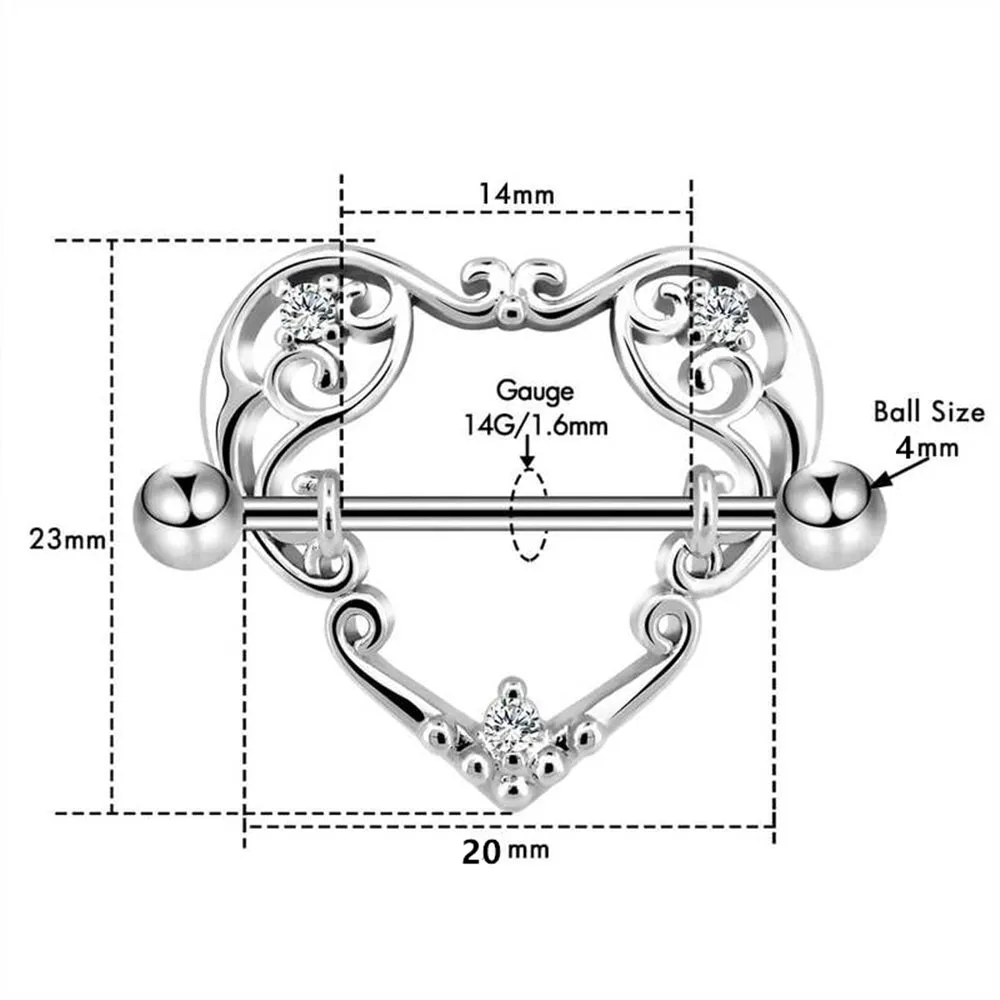 Filigree Heart Shape Diamond Nipple Shield Ring