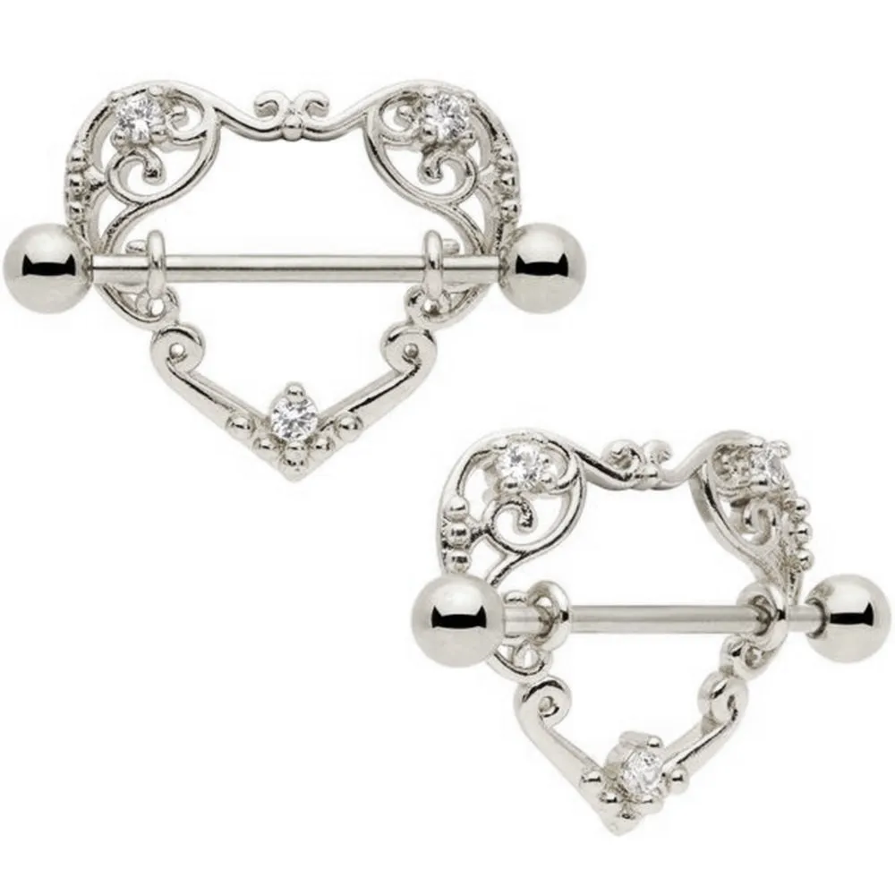 Filigree Heart Shape Diamond Nipple Shield Ring