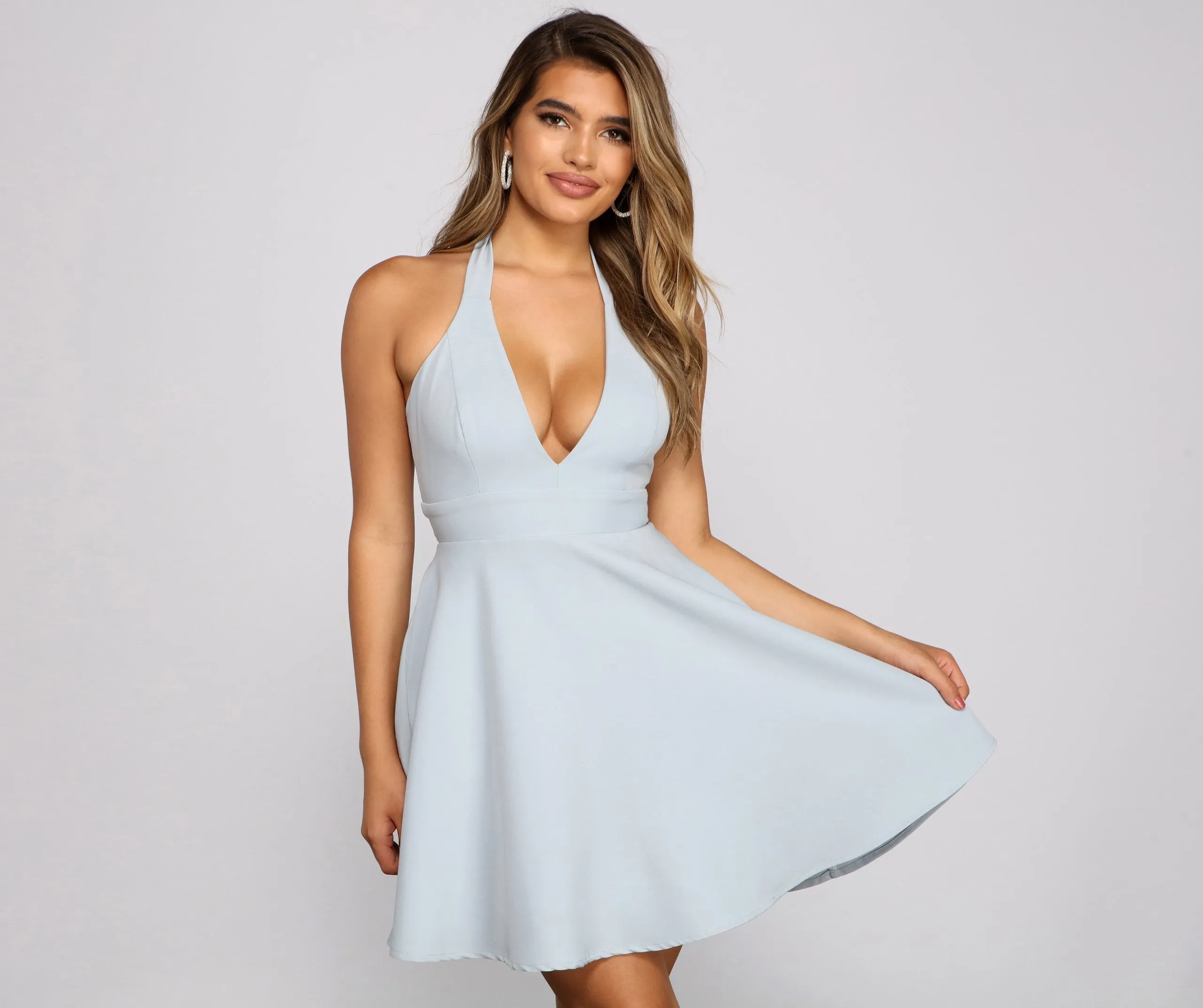 Flirty And Flowy Charming Halter Skater Dress