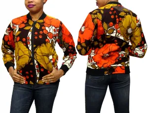 Floralbrown Ankara Women's Bomber Jacket