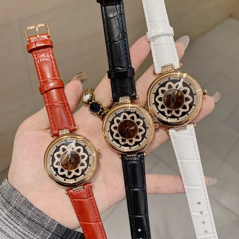 Flower Pattern Rotatable Dial Women's Watch