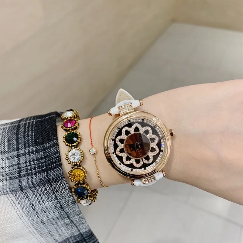 Flower Pattern Rotatable Dial Women's Watch