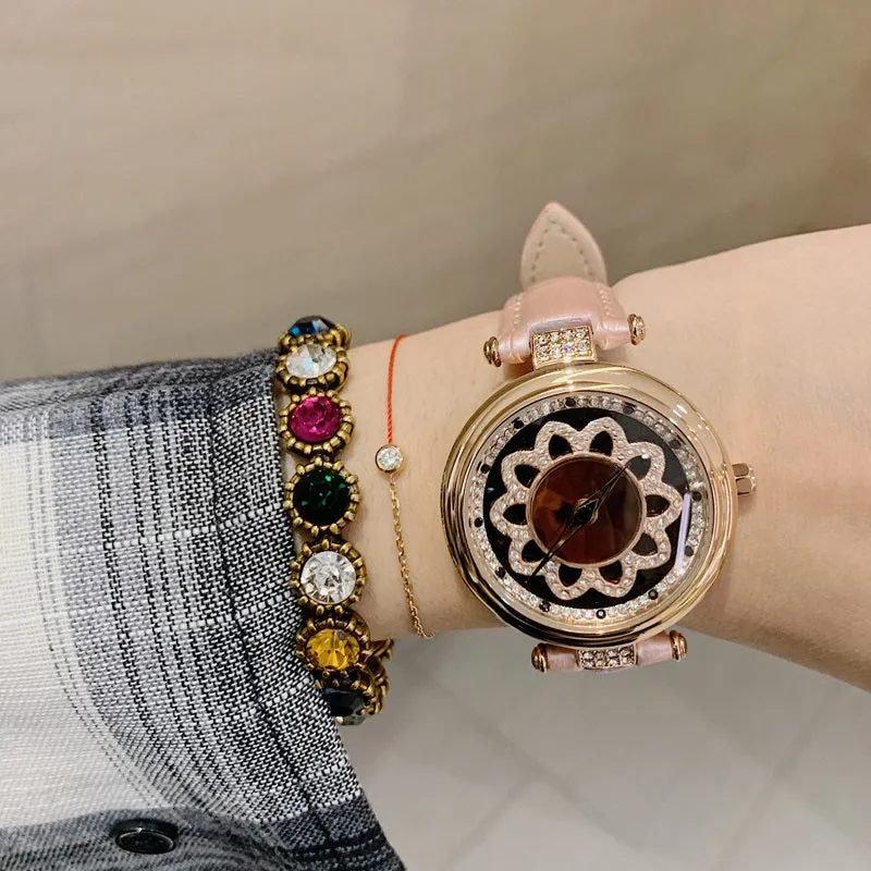 Flower Pattern Rotatable Dial Women's Watch