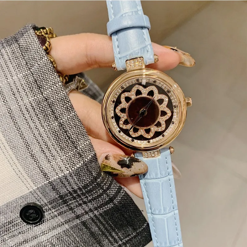 Flower Pattern Rotatable Dial Women's Watch