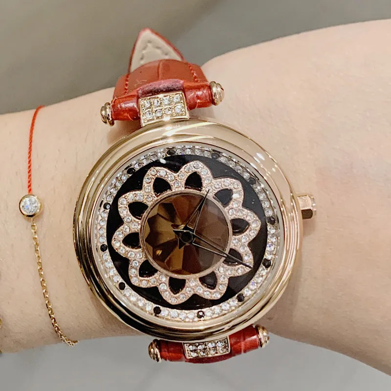 Flower Pattern Rotatable Dial Women's Watch