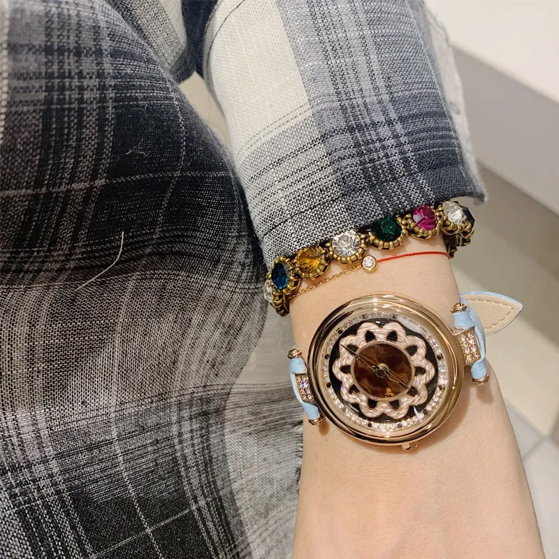 Flower Pattern Rotatable Dial Women's Watch