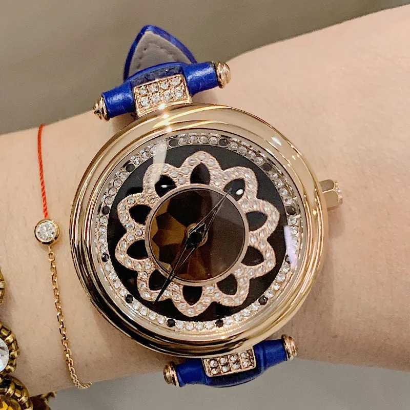 Flower Pattern Rotatable Dial Women's Watch