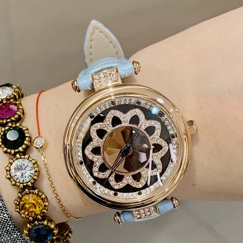 Flower Pattern Rotatable Dial Women's Watch