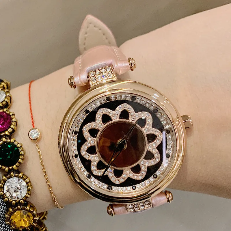 Flower Pattern Rotatable Dial Women's Watch