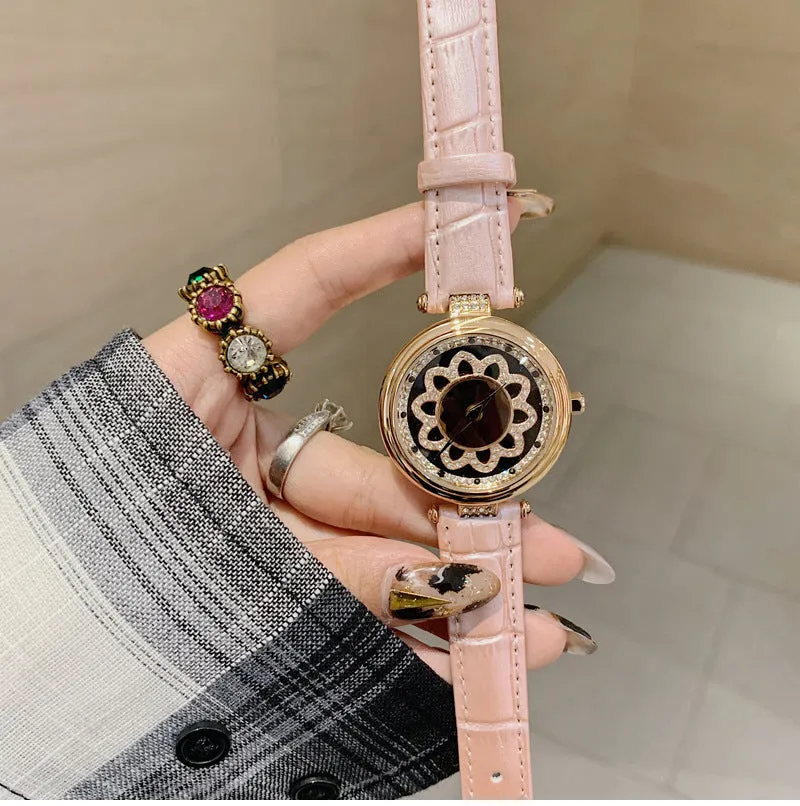 Flower Pattern Rotatable Dial Women's Watch