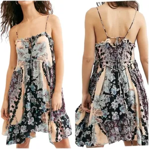 Free People Black Floral Combo Summer Storm Slip Dress Women's size Medium