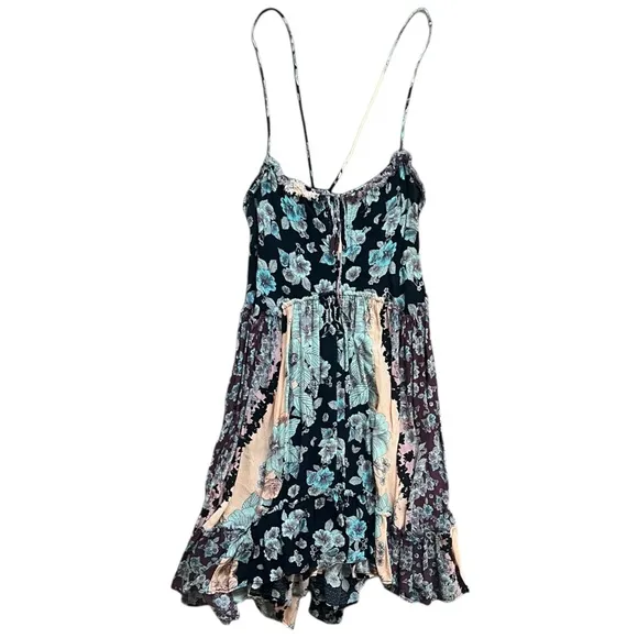 Free People Black Floral Combo Summer Storm Slip Dress Women's size Medium