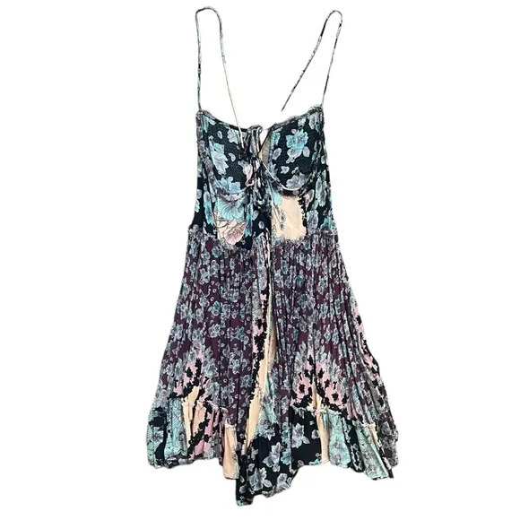 Free People Black Floral Combo Summer Storm Slip Dress Women's size Medium