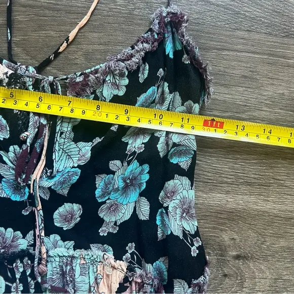 Free People Black Floral Combo Summer Storm Slip Dress Women's size Medium