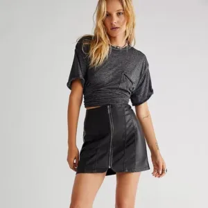 Free People Layla Vegan Mini Women's Skirt Size 8 Moto Mobwife Festival Medium