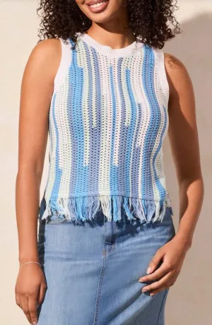 Fringe Hem Sweater Cami - Sailboat Multi