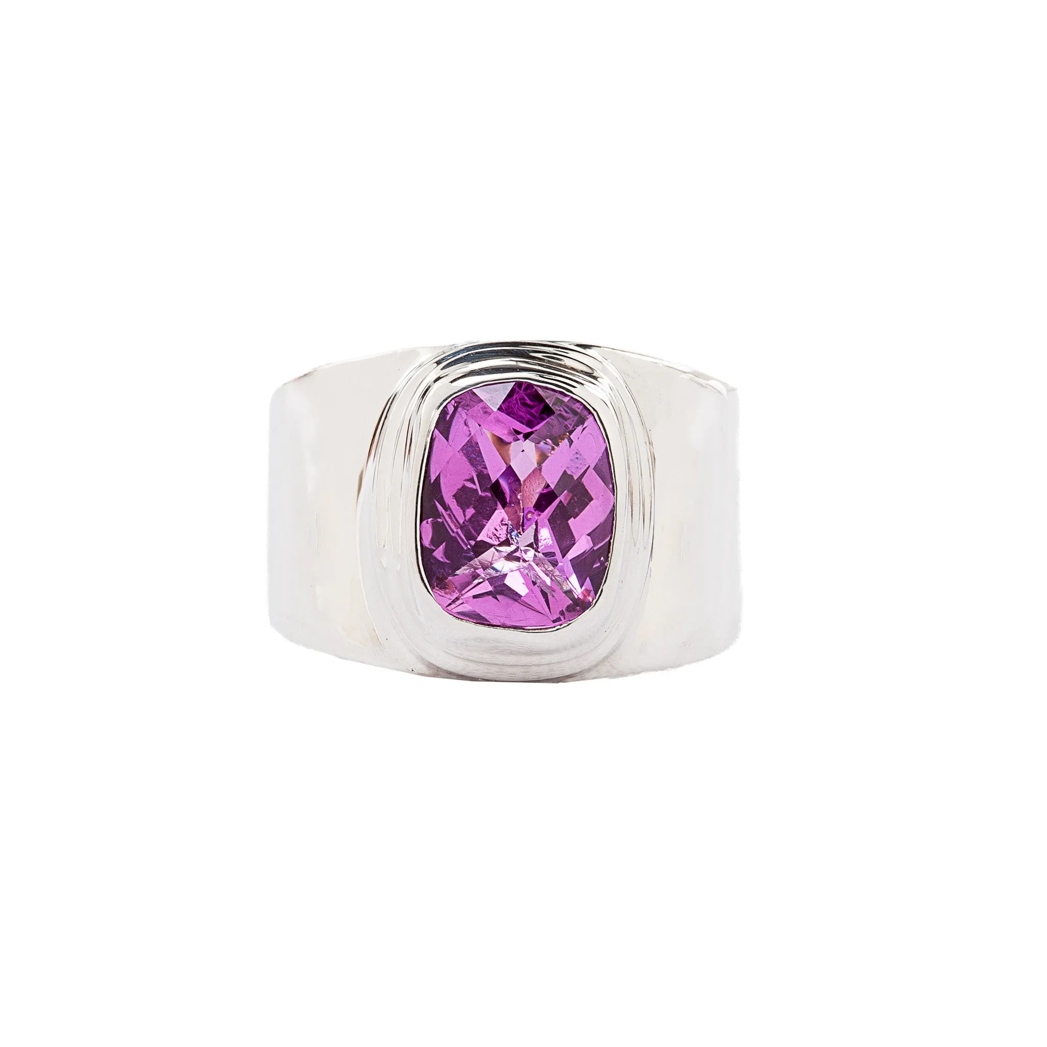 Fuchsia Fire Rose Corundum Wide Band Sterling Silver Ring