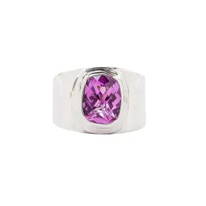 Fuchsia Fire Rose Corundum Wide Band Sterling Silver Ring