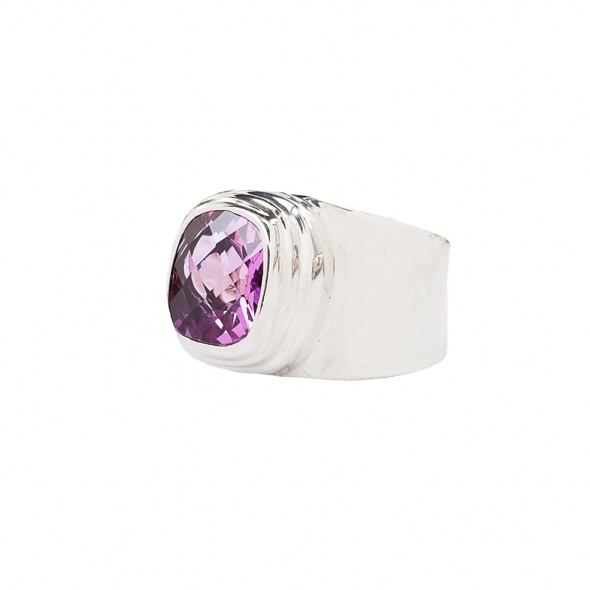 Fuchsia Fire Rose Corundum Wide Band Sterling Silver Ring
