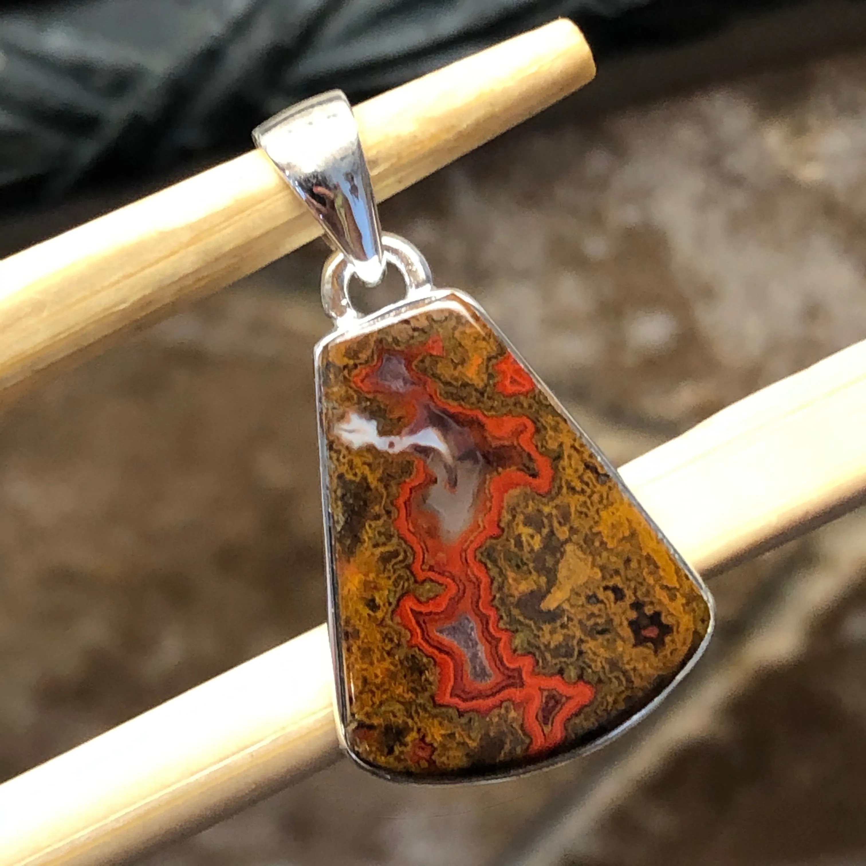 Genuine Dragon blood jasper 925 Solid Sterling Silver Pendant 30mm