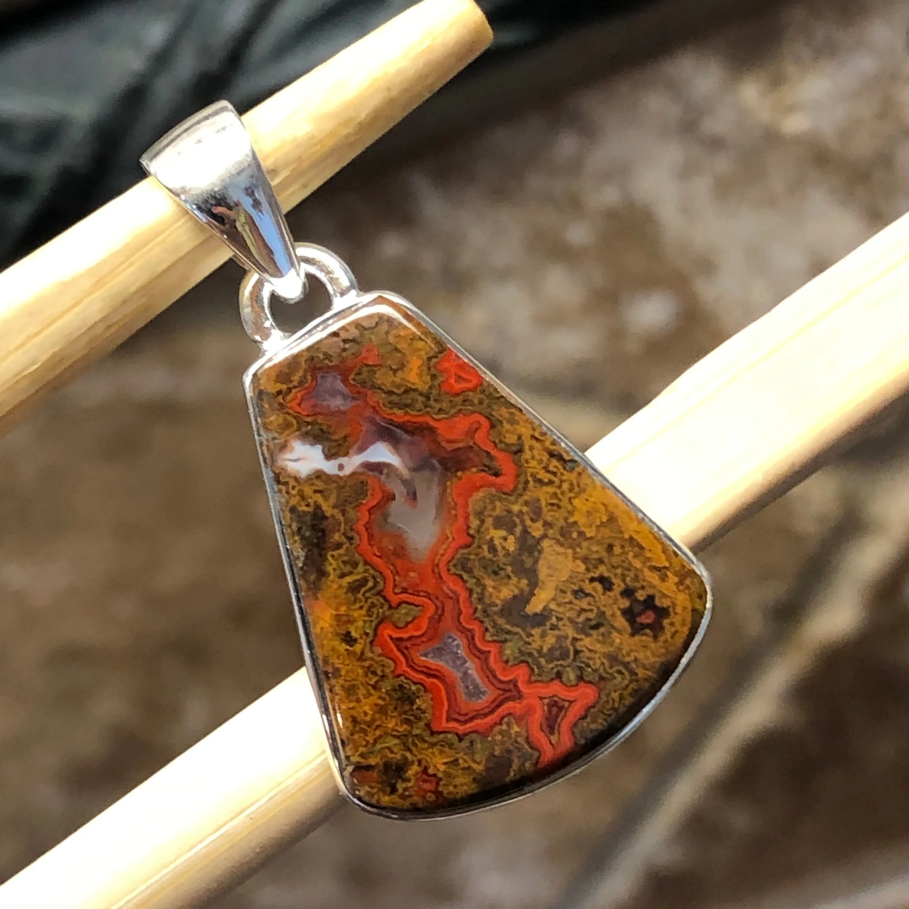 Genuine Dragon blood jasper 925 Solid Sterling Silver Pendant 30mm