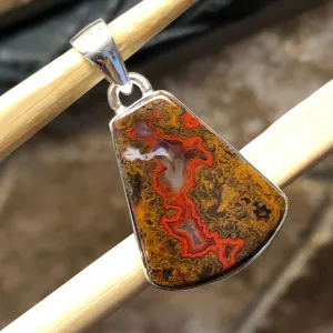 Genuine Dragon blood jasper 925 Solid Sterling Silver Pendant 30mm