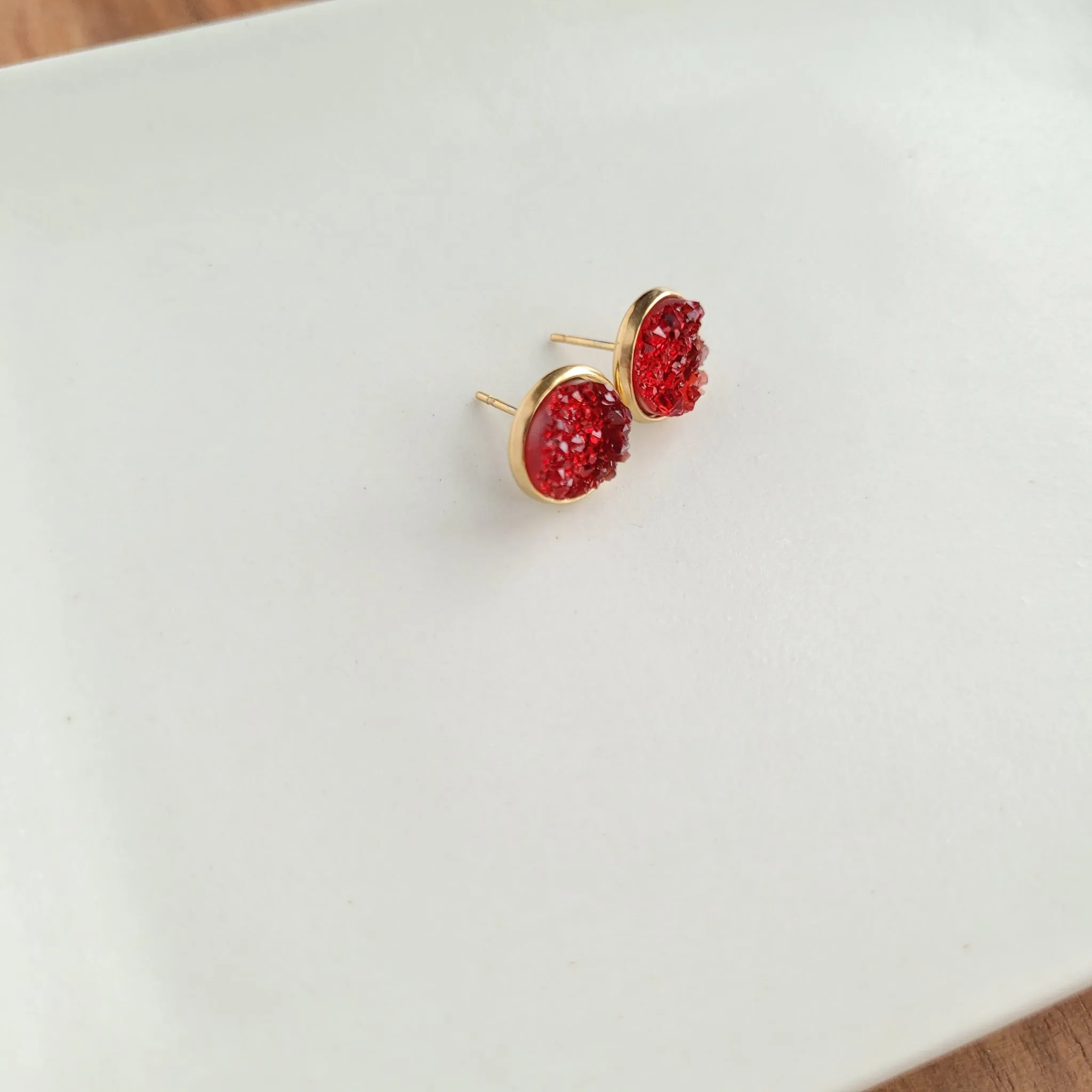 Geode Druzy Studs - Red