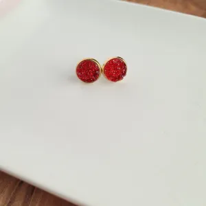 Geode Druzy Studs - Red
