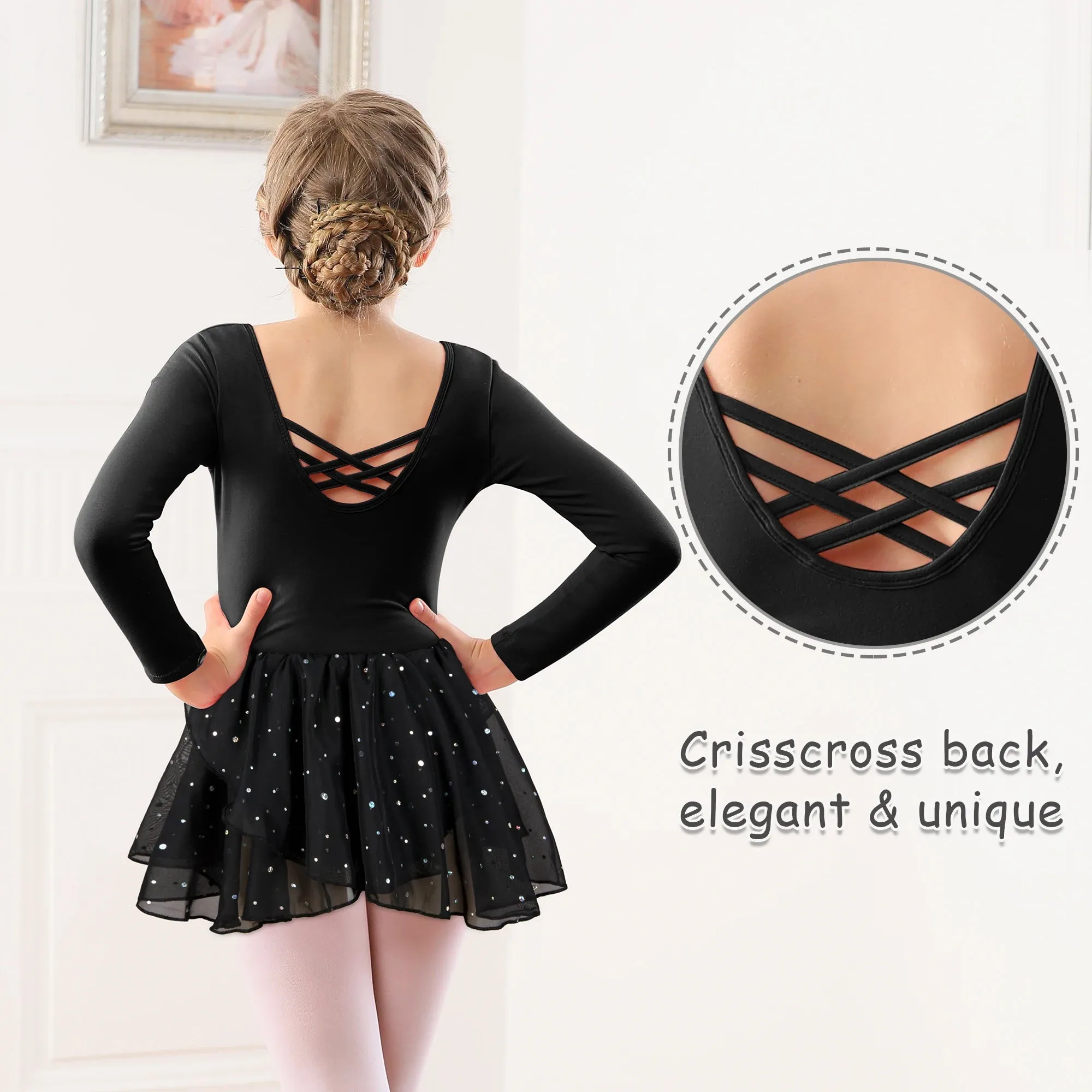Girls' Ballet Camisole Dress with Hollow Crisscross Back and Shiny Skirt