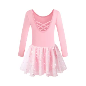 Girls' Ballet Camisole Dress with Hollow Crisscross Back and Shiny Skirt