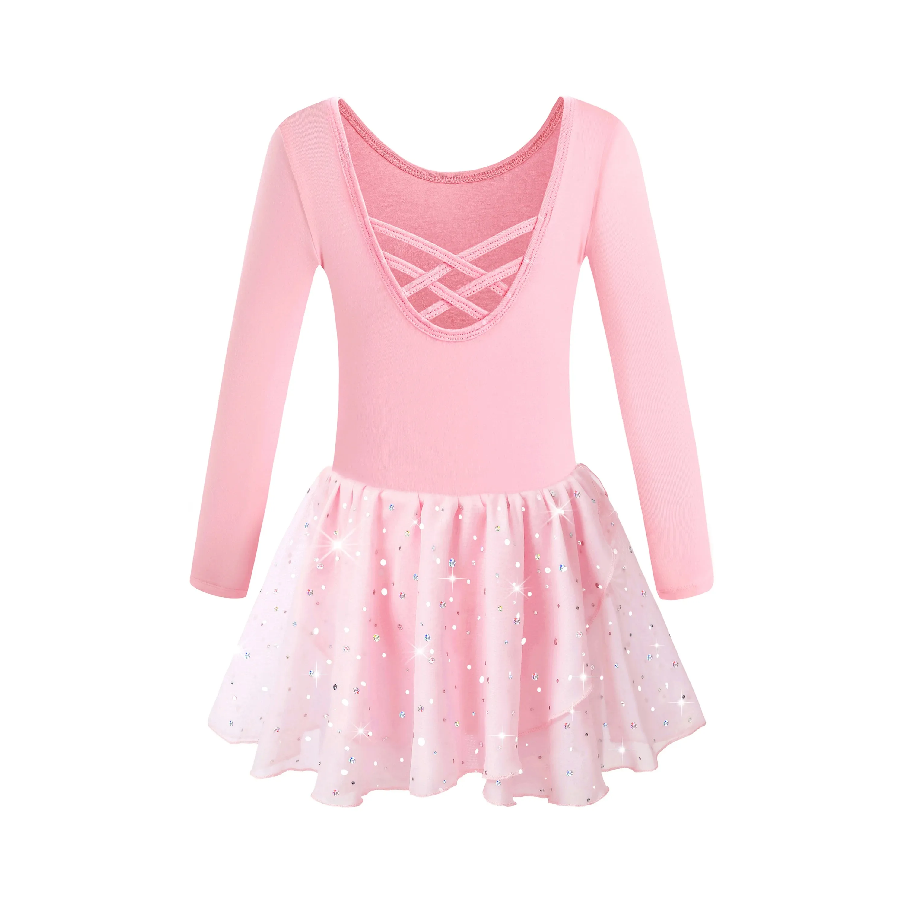Girls' Ballet Camisole Dress with Hollow Crisscross Back and Shiny Skirt