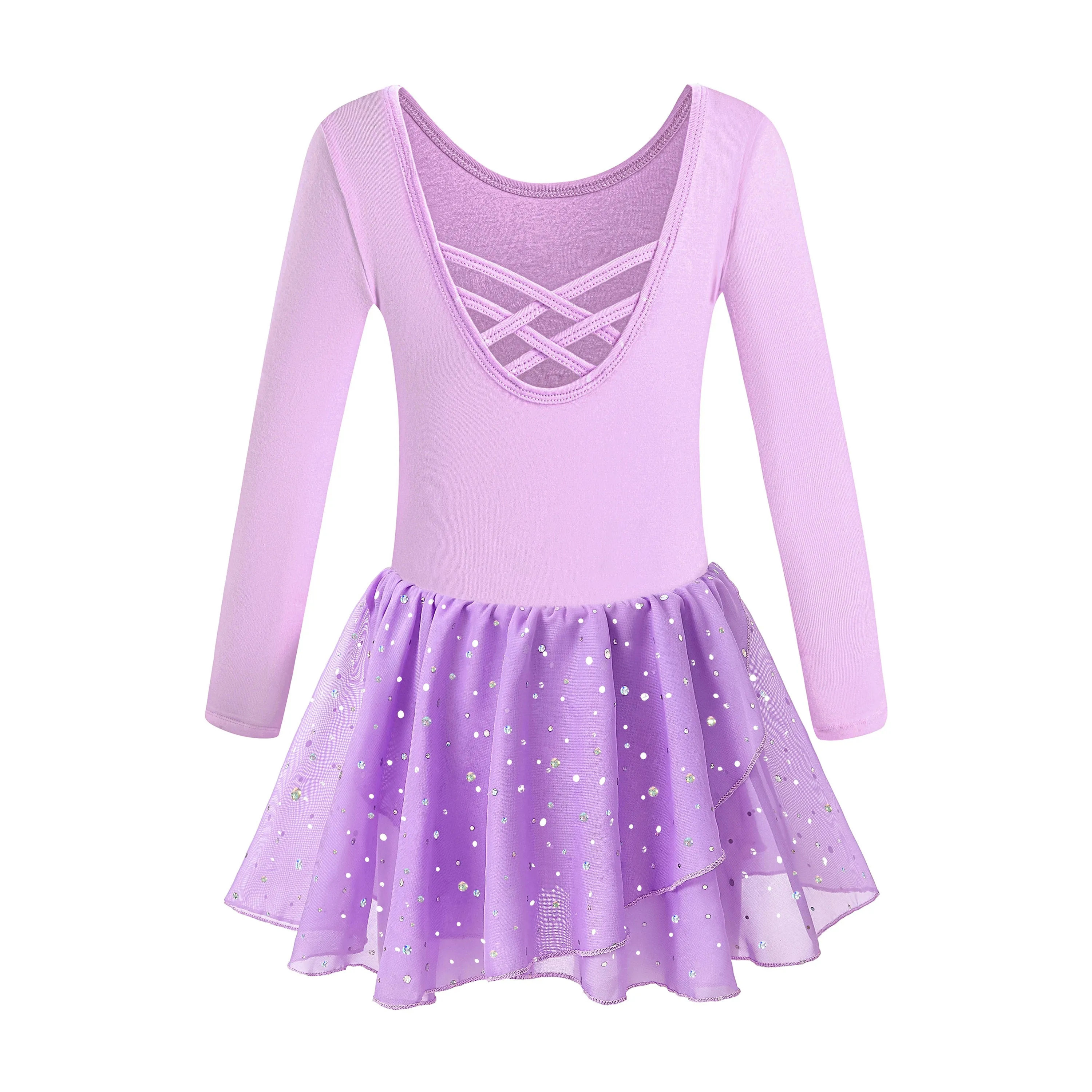 Girls' Ballet Camisole Dress with Hollow Crisscross Back and Shiny Skirt