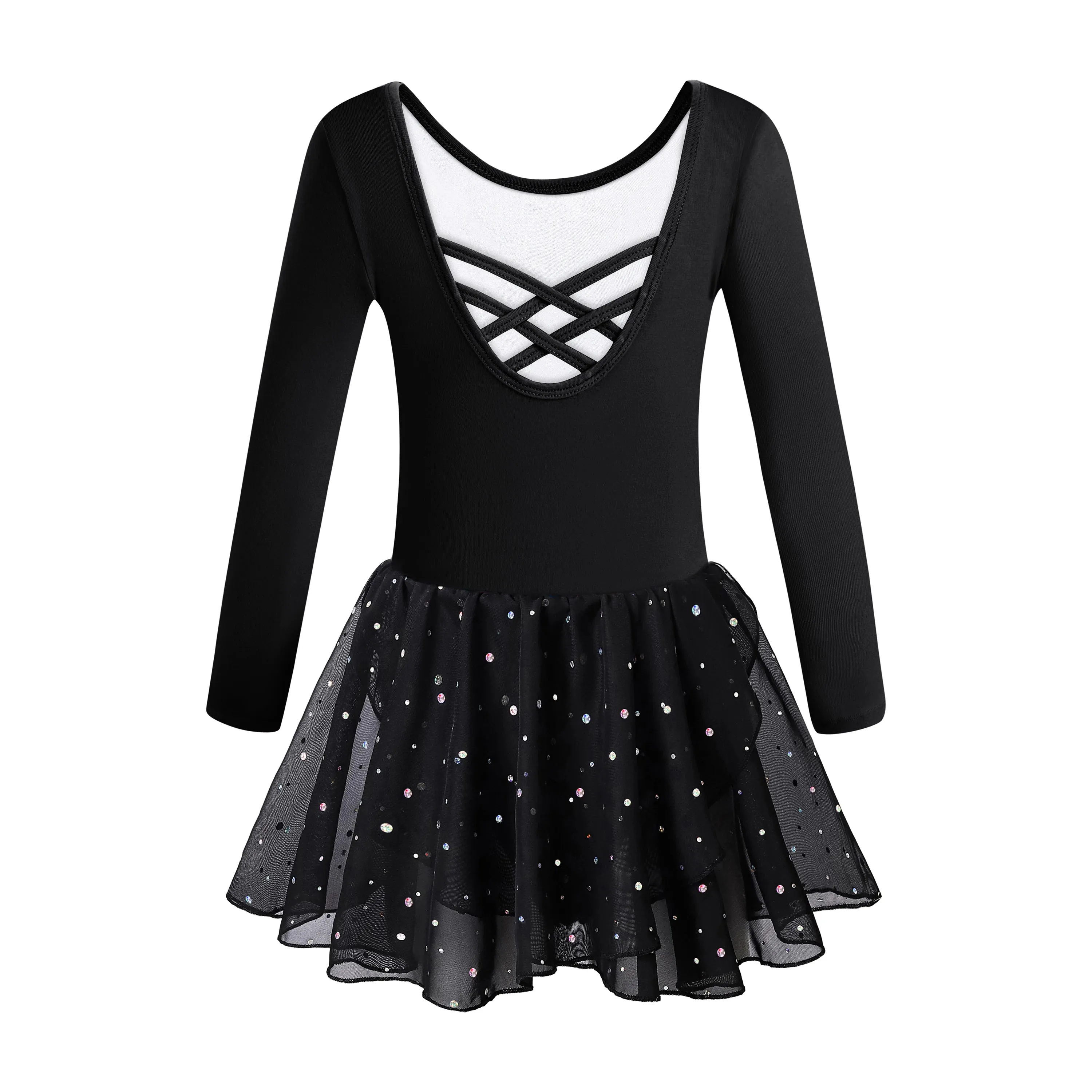 Girls' Ballet Camisole Dress with Hollow Crisscross Back and Shiny Skirt