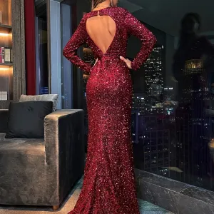 Glamorous New Year Sequin Deep V Neck Maxi Dress