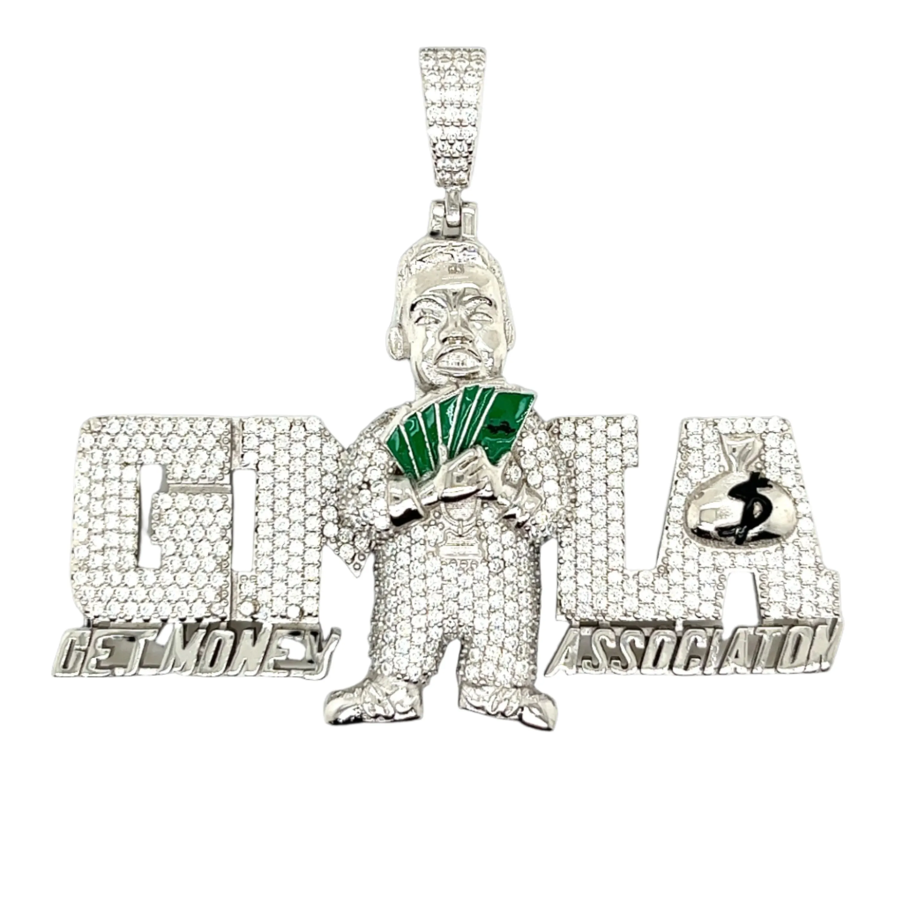 G.M.A Get Money Associator Lab-Created Moissanite Sterling Silver Charm Pendant - M418779