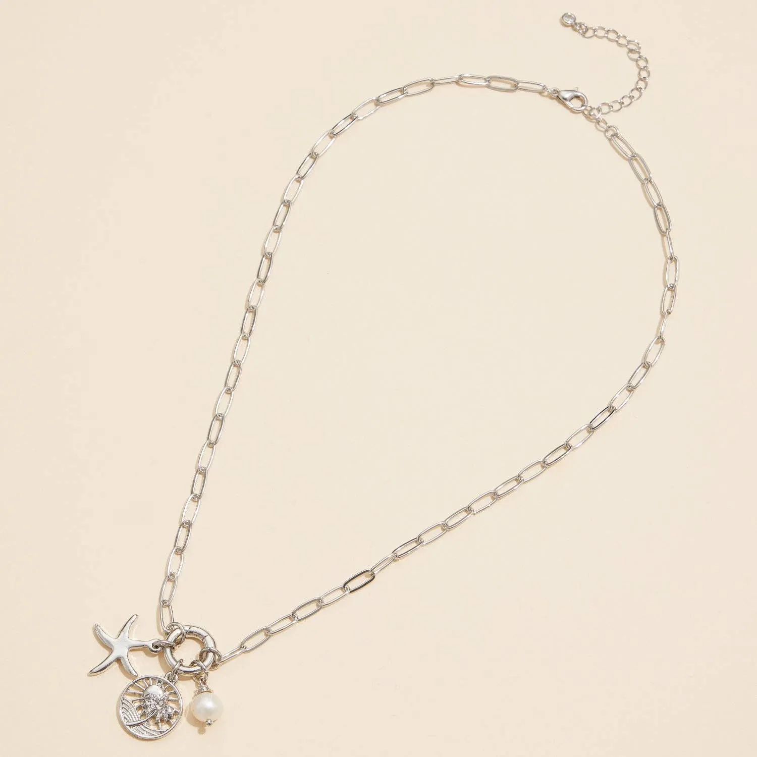 Gold Dipped Starfish Charm Necklace with Pearl Accent