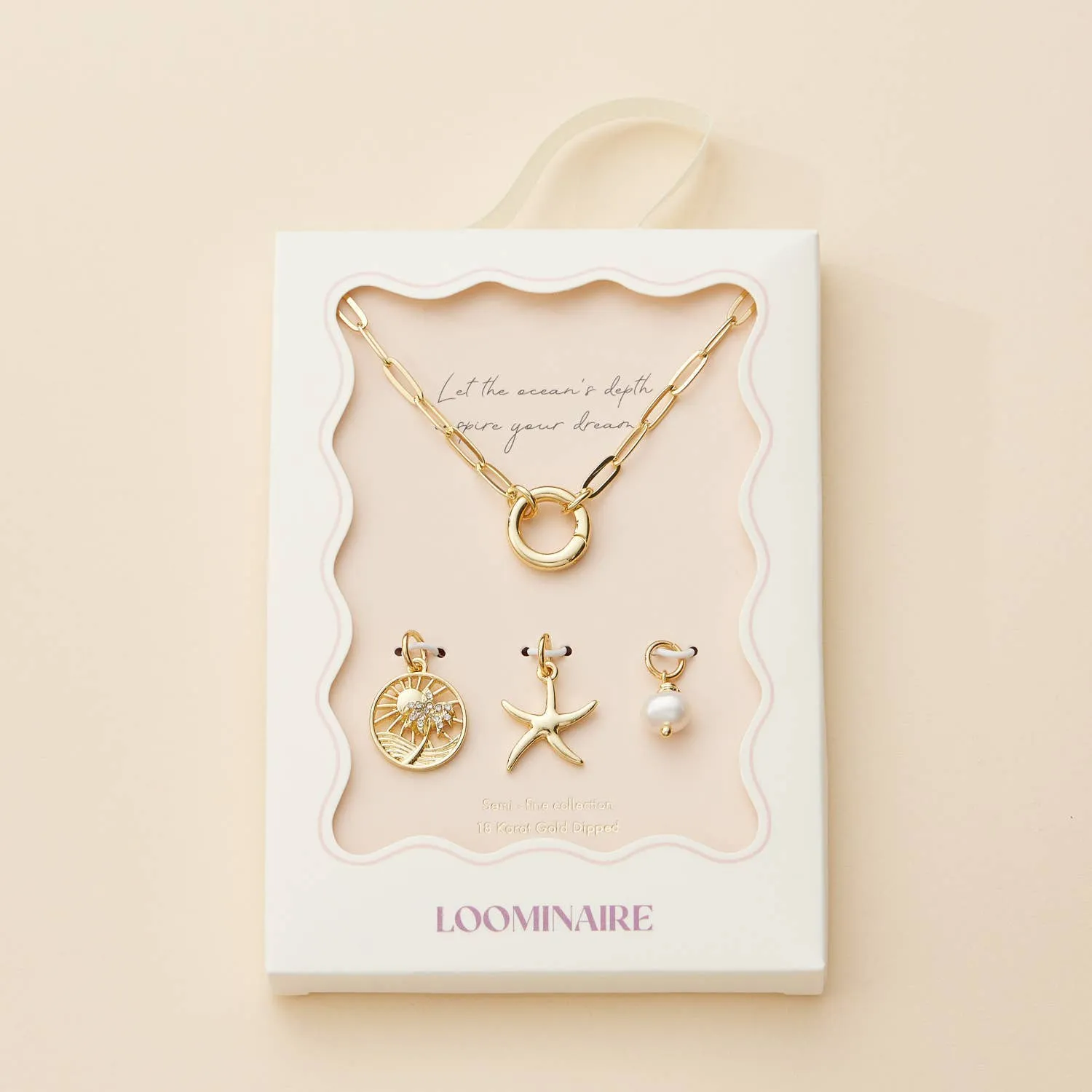 Gold Dipped Starfish Charm Necklace with Pearl Accent