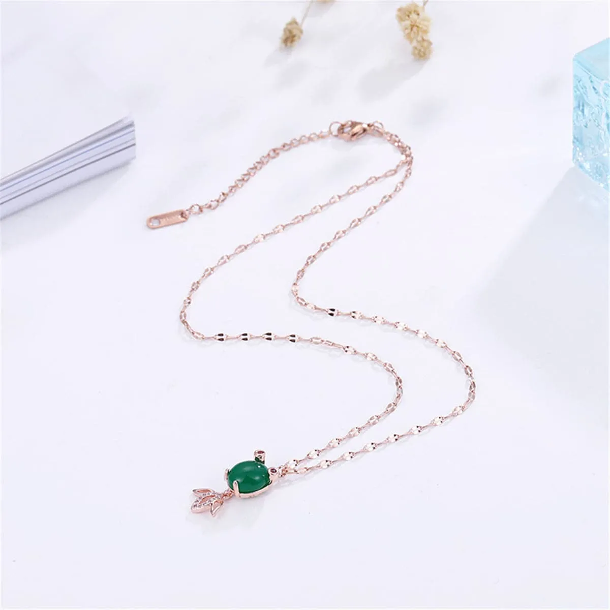Green Agate & 18K Rose Gold-Plated Fish Pendant Necklace