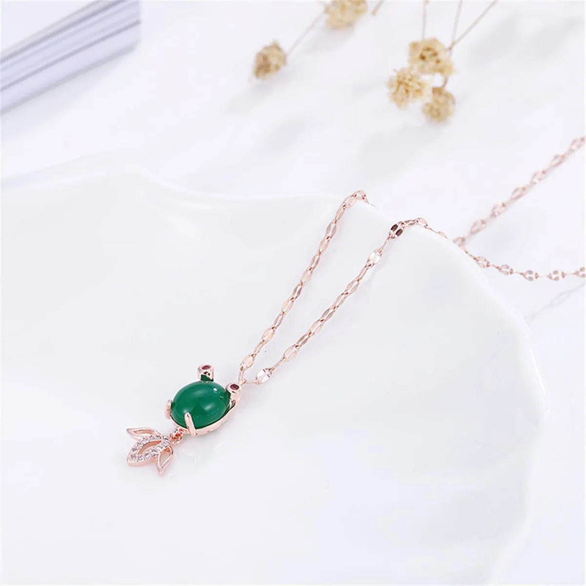 Green Agate & 18K Rose Gold-Plated Fish Pendant Necklace