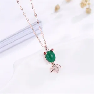 Green Agate & 18K Rose Gold-Plated Fish Pendant Necklace