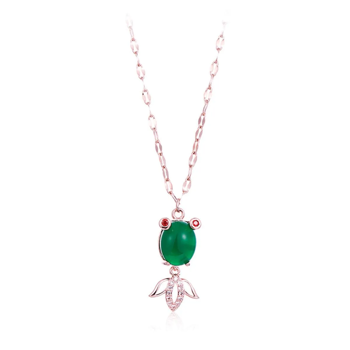 Green Agate & 18K Rose Gold-Plated Fish Pendant Necklace