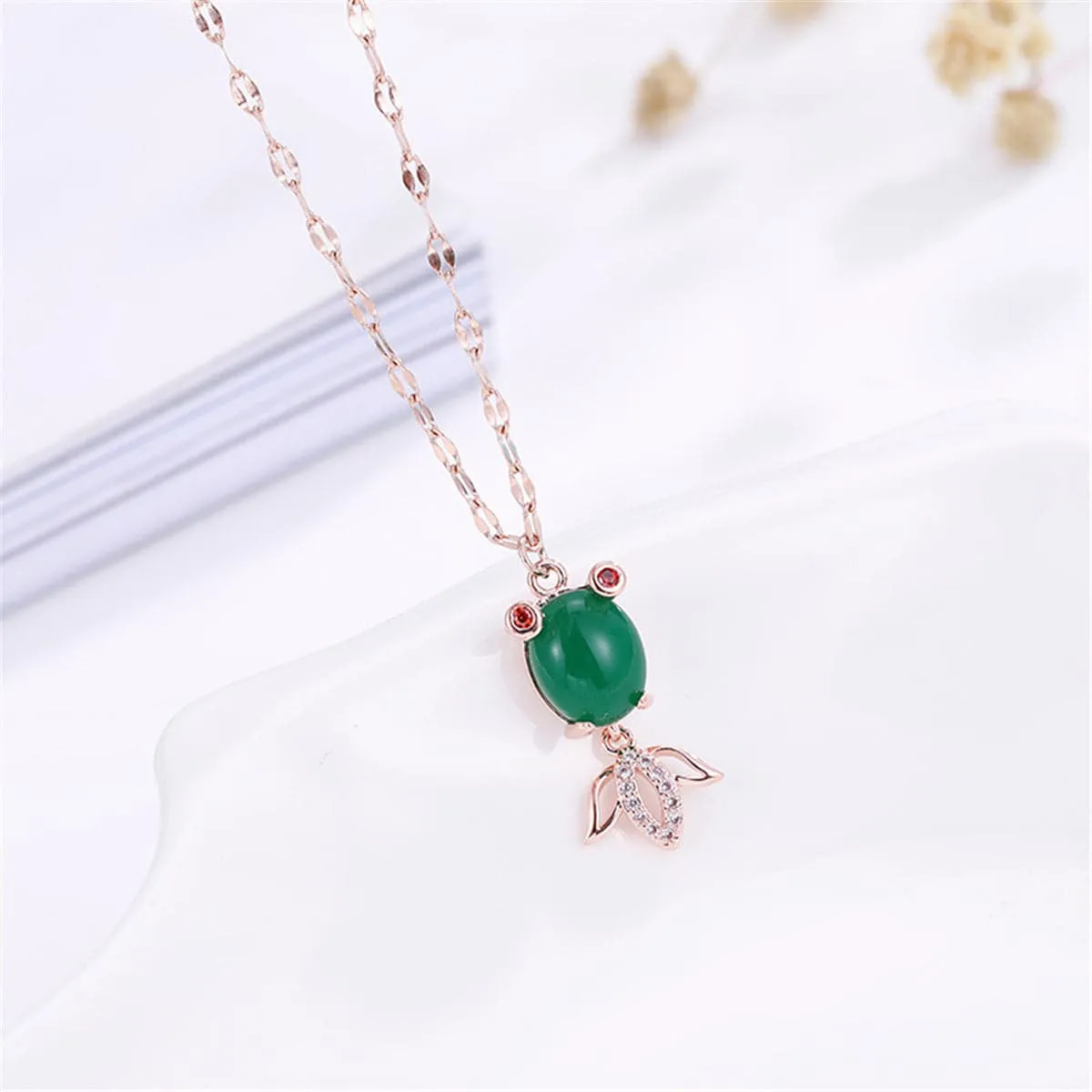 Green Agate & 18K Rose Gold-Plated Fish Pendant Necklace