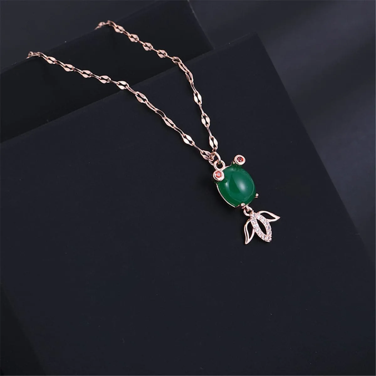 Green Agate & 18K Rose Gold-Plated Fish Pendant Necklace