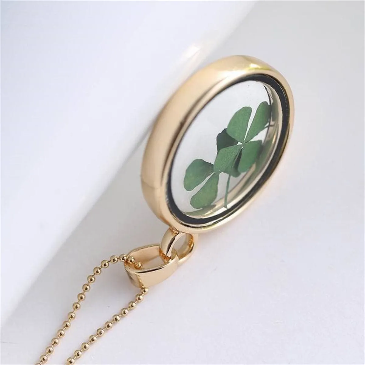 Green Clover & 18K Gold-Plated Round Pendant Necklace
